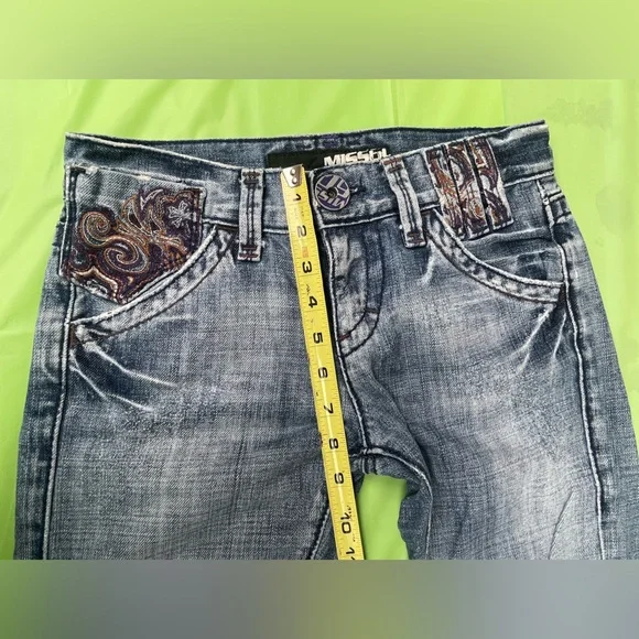 LOW RISE MISS SIXTY YK2 VINTAGE BLUE JEANS ,DISTRESS WITH EMBROILED POCKETS 24 - Picture 12 of 16